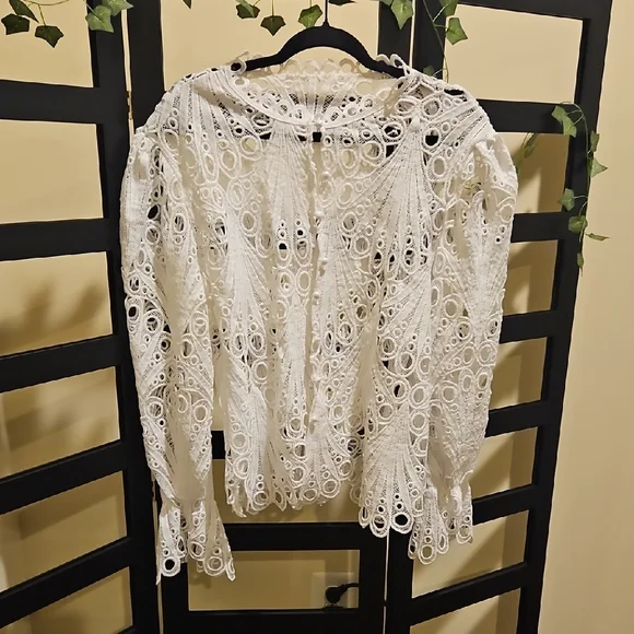 White Intricate Lace Long Sleeve Blouse Top - Picture 1 of 3